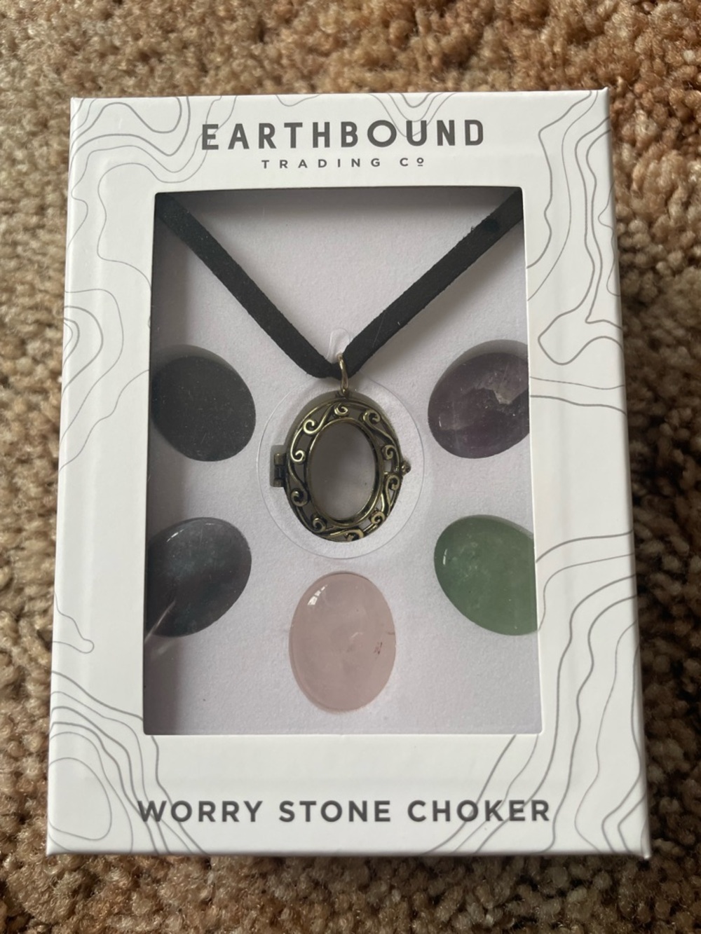 Earthbound Gold Locket Worry Stone Choker with Multicolor Stones